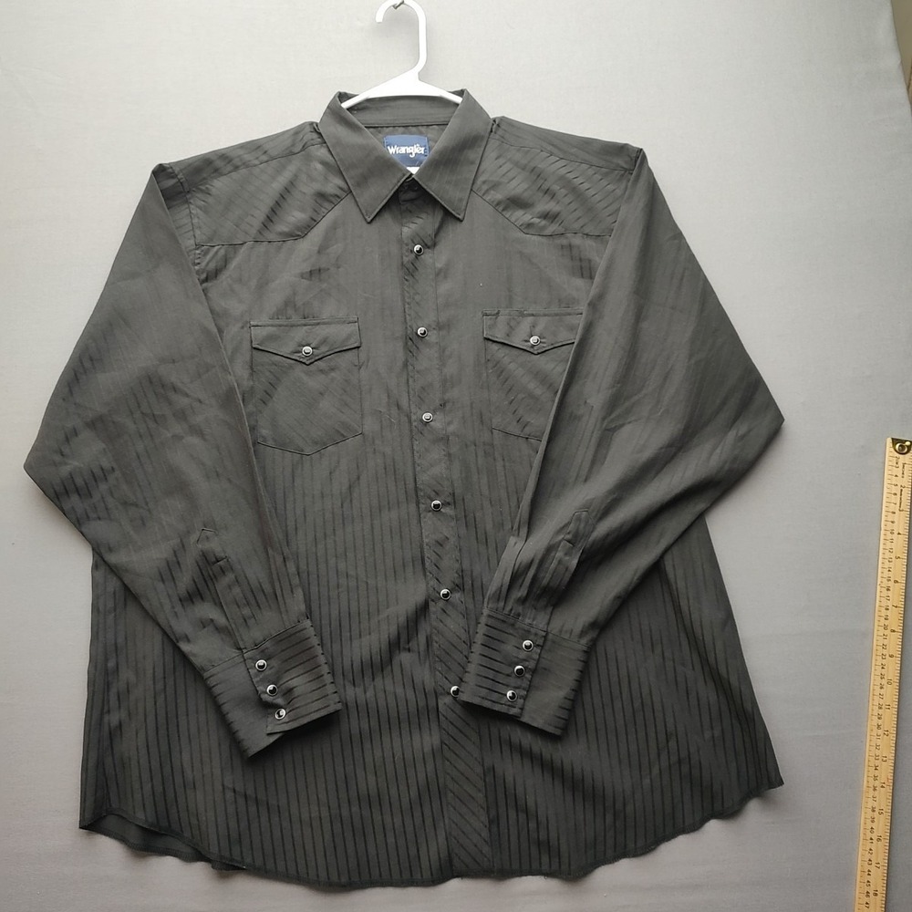 Wrangler Men's Black Pearl Black Button Up Shirt Long Sleeve  Pockets Size 2XL